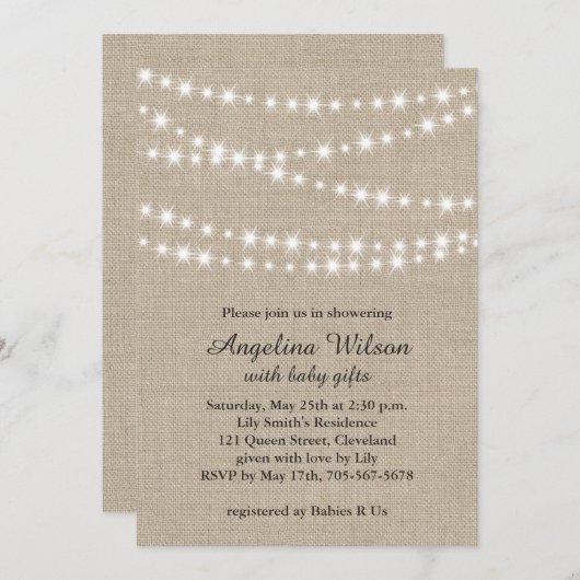 Twinkle Twinkle Little Star Invite on Light Burlap Kaart (Voorkant / Achterkant)