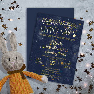Twinkle Twinkle Little Star Jongen 2e Verjaardagsf Folie Uitnodiging