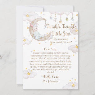 Twinkle Twinkle Little Star Konijn Baby Shower Bedankkaart