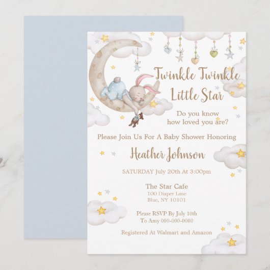 Twinkle Twinkle Little Star Konijn Baby Shower Kaart (Voorkant / Achterkant)