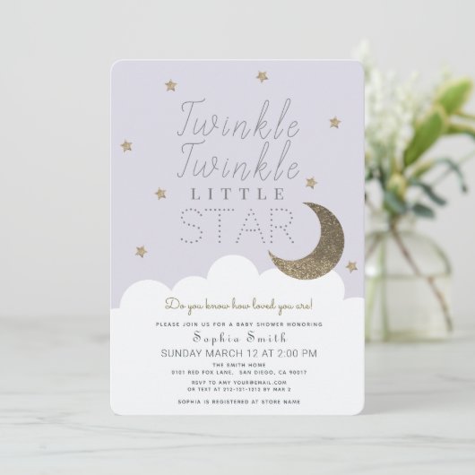 Twinkle Twinkle Little Star Lila Baby shower Kaart (Staand voorkant)