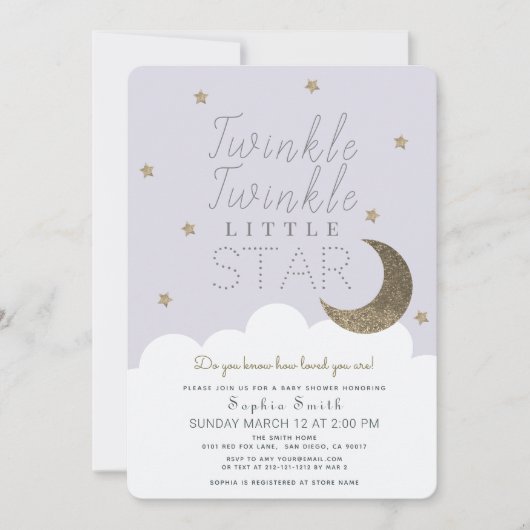 Twinkle Twinkle Little Star Lila Baby shower Kaart (Voorkant)