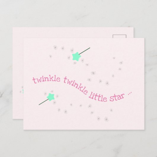 Twinkle Twinkle Little Star, Magic Wand Baby Meisj Briefkaart (Voorkant / Achterkant)