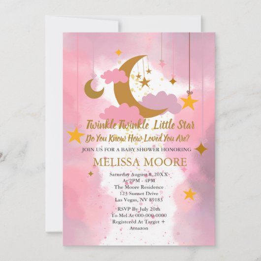 Twinkle Twinkle Little Star Meisje Baby Shower Kaart (Voorkant)