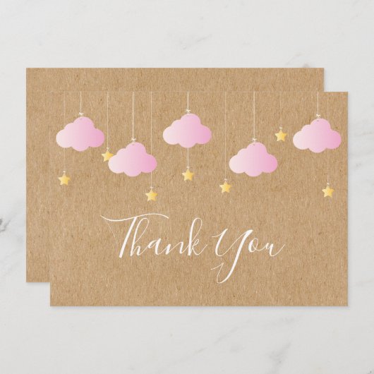 Twinkle Twinkle Little Star Meisje Roze Bedankkaart (Voorkant / Achterkant)