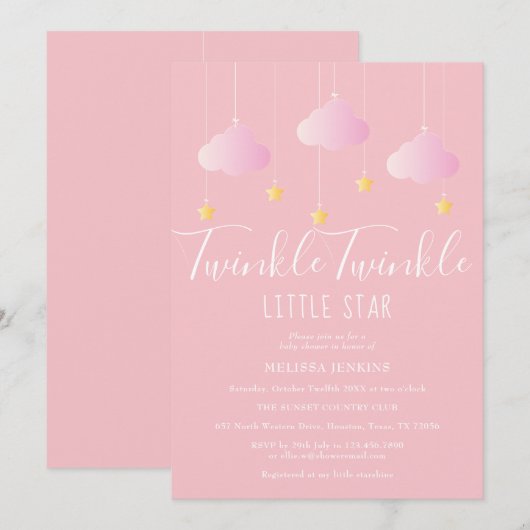 Twinkle Twinkle Little Star Meisjes Baby Shower Ro Kaart (Voorkant / Achterkant)