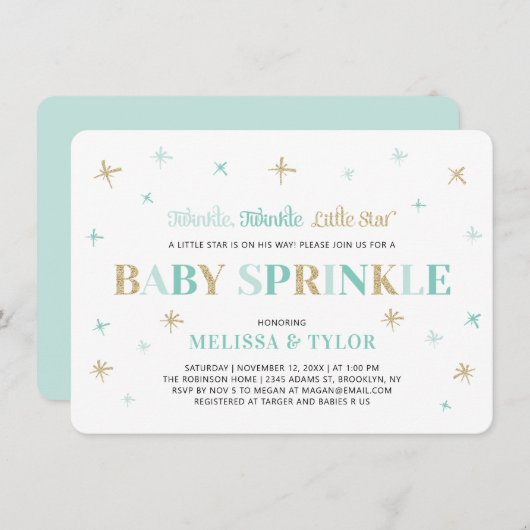 Twinkle Twinkle Little Star Mint Boy Baby Sprinkle Kaart (Voorkant / Achterkant)