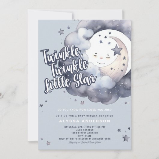 Twinkle Twinkle Little Star Moon Baby shower Kaart (Voorkant)