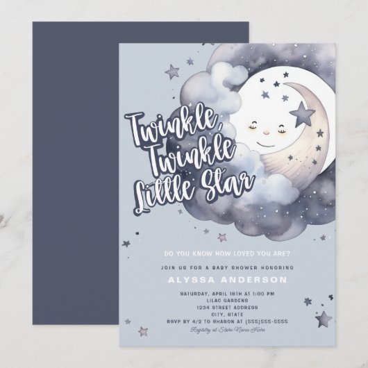 Twinkle Twinkle Little Star Moon Baby shower Kaart (Voorkant / Achterkant)