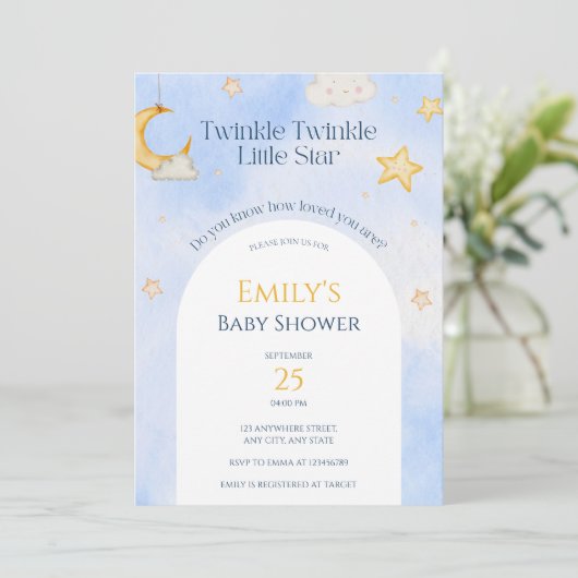 Twinkle Twinkle Little Star Moon Cloud Baby shower Kaart (Staand voorkant)