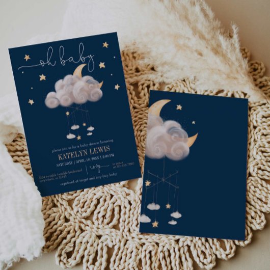 Twinkle Twinkle Little Star Navy Baby shower Kaart