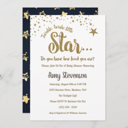 Twinkle Twinkle Little Star Neutral Shower Invite Kaart (Voorkant / Achterkant)