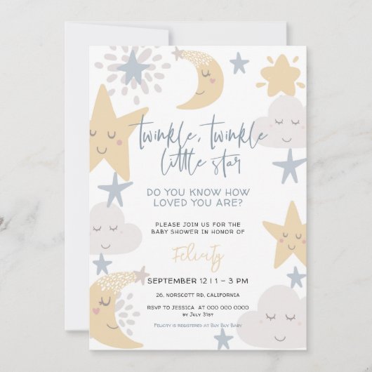 Twinkle Twinkle Little Star Nursery Baby shower Kaart (Voorkant)