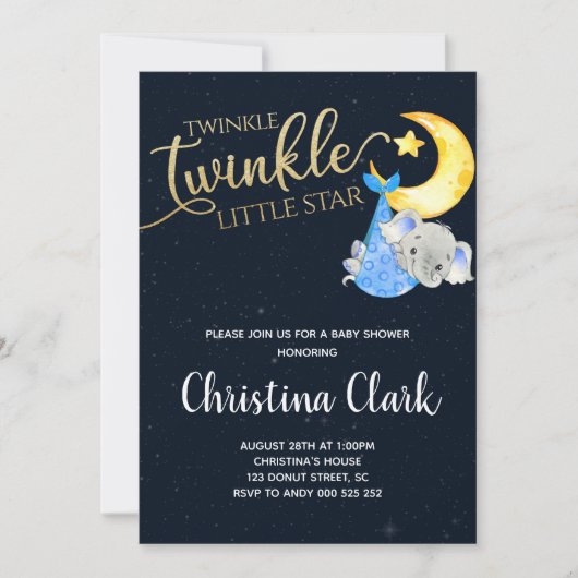 Twinkle Twinkle Little Star Olifant Baby shower Kaart (Voorkant)