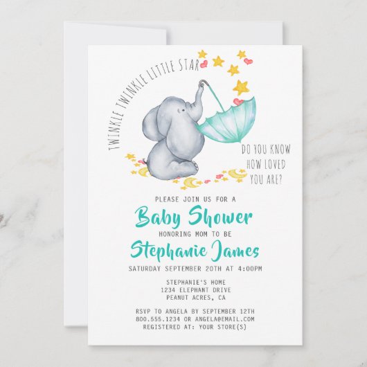 Twinkle Twinkle Little Star Olifant Baby shower Kaart (Voorkant)