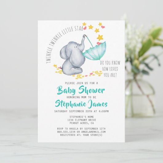 Twinkle Twinkle Little Star Olifant Baby shower Kaart (Staand voorkant)