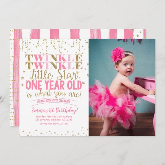 Twinkle Twinkle Little Star Photo Invitation Kaart (Voorkant / Achterkant)