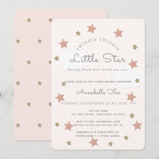 Twinkle Twinkle Little Star Pink Baby shower Kaart (Voorkant / Achterkant)