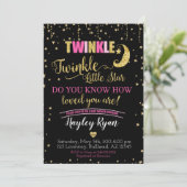 Twinkle Twinkle Little Star Pink Black Baby shower Kaart (Staand voorkant)