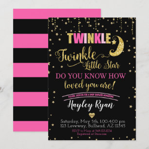 Twinkle Twinkle Little Star Pink Black Baby shower Kaart