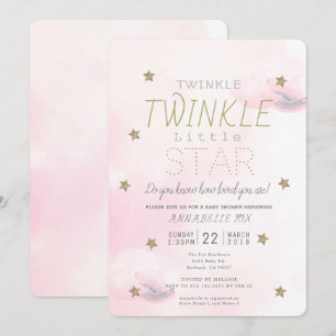 Twinkle Twinkle Little Star Pink Girl Baby shower Kaart