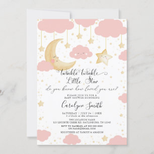 Twinkle Twinkle Little Star Pink Girl Baby shower Kaart