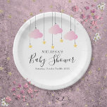 Twinkle Twinkle Little Star Pink Girl Baby shower Papieren Bordje<br><div class="desc">Twinkle twinkle kleine ster baby shower roze meisje papier bord met schattige roze wolken en gouden sterren op snaren,  op een witte achtergrond. Voeg uw speciale viering details in moderne letters. Ontworpen door Thisnotme©</div>