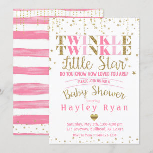 Twinkle Twinkle Little Star Pink Gold Baby shower Kaart