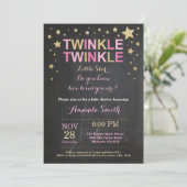 Twinkle Twinkle Little Star Pink Gold Baby shower Kaart (Staand voorkant)