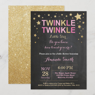 Twinkle Twinkle Little Star Pink Gold Baby shower Kaart