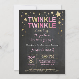 Twinkle Twinkle Little Star Pink Gold Baby shower Kaart