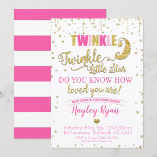 Twinkle Twinkle Little Star Pink Gold Baby shower Kaart