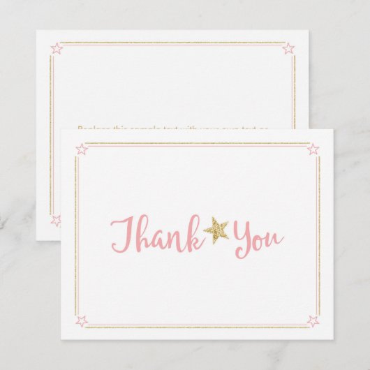 Twinkle Twinkle Little Star Pink Gold Dank u Bedankkaart (Voorkant / Achterkant)