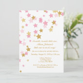 Twinkle Twinkle Little Star Pink & Gold Invitation Kaart (Staand voorkant)