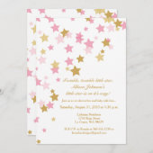 Twinkle Twinkle Little Star Pink & Gold Invitation Kaart (Voorkant / Achterkant)