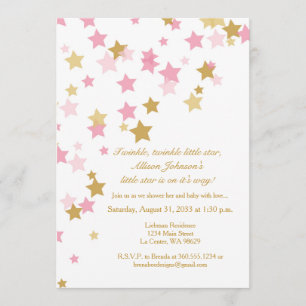 Twinkle Twinkle Little Star Pink & Gold Invitation Kaart