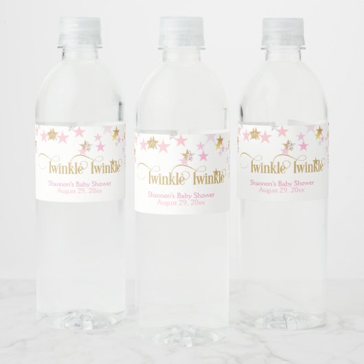 Twinkle Twinkle Little Star Pink & Gold Waterfles Etiket (Flessen)