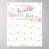 Twinkle Twinkle Little Star Pink Guest Book Sign Poster (Voorkant)