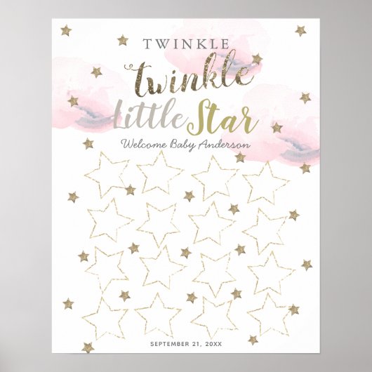Twinkle Twinkle Little Star Pink Guest Book Sign Poster (Voorkant)