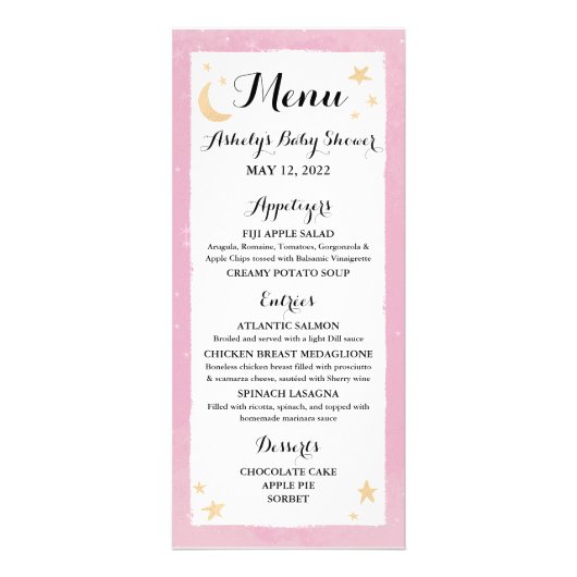 Twinkle Twinkle Little Star Pink Menu Kaart (Voorkant)