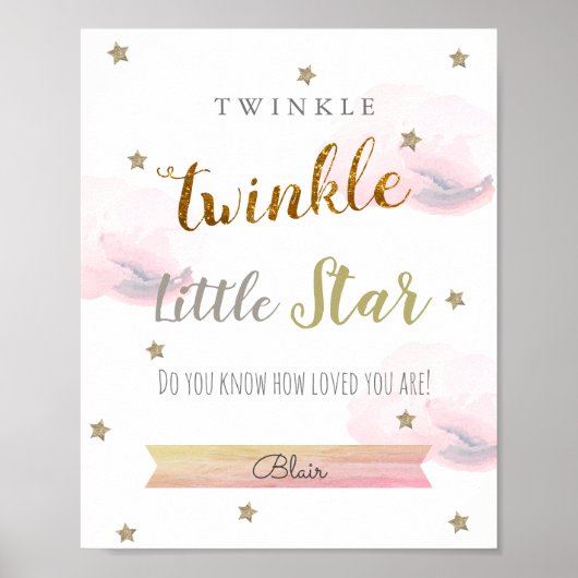 Twinkle Twinkle Little Star Pink Nursery Art Poster (Voorkant)