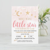Twinkle Twinkle Little Star Pink Shower Invitation Kaart (Staand voorkant)