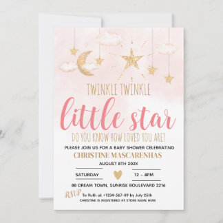 Twinkle Twinkle Little Star Pink Shower Invitation Kaart