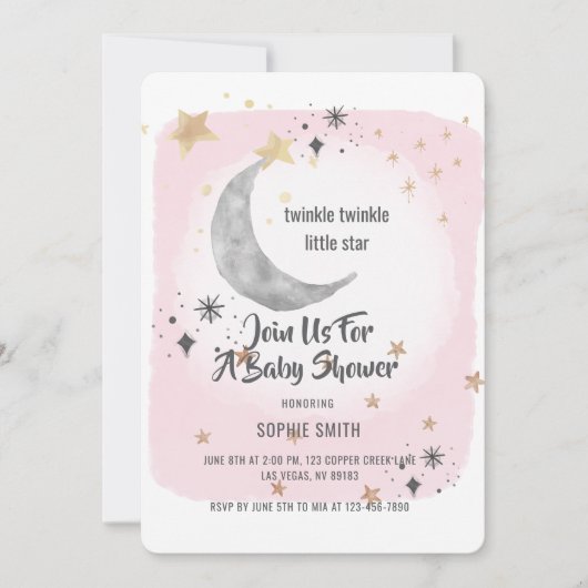 Twinkle Twinkle Little Star Pink Watercolor  Kaart (Voorkant)