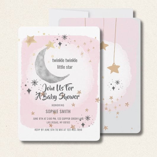 Twinkle Twinkle Little Star Pink Watercolor Kaart
