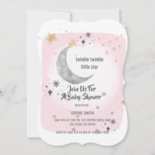 Twinkle Twinkle Little Star Pink Watercolor Kaart (Voorkant)