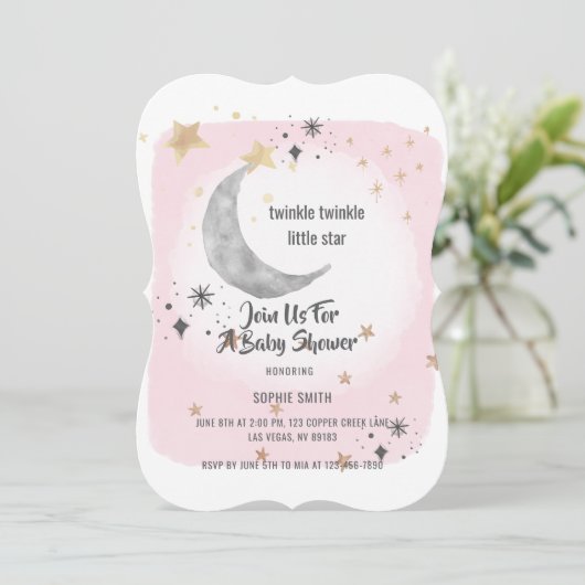 Twinkle Twinkle Little Star Pink Watercolor Kaart (Staand voorkant)