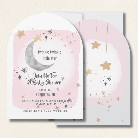 Twinkle Twinkle Little Star Pink Waterverf Arch Kaart