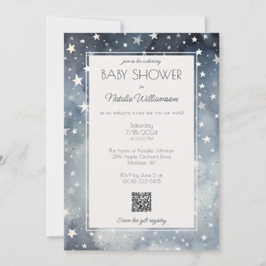 Twinkle, Twinkle, Little Star QR Code Baby shower Kaart (Achterkant)