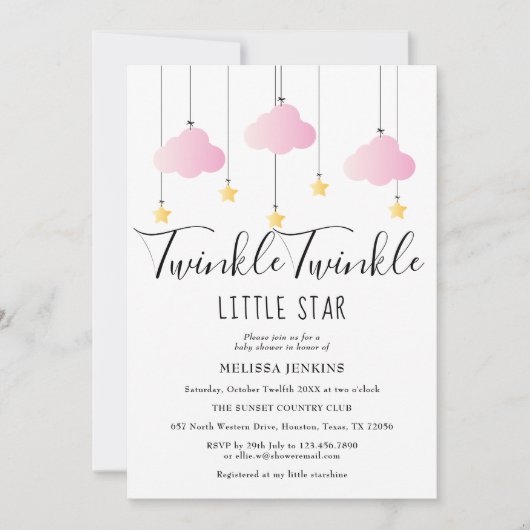 Twinkle Twinkle Little Star Roze Baby Meisje Douch Kaart (Voorkant)